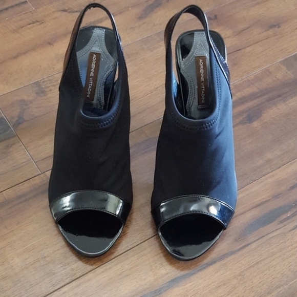 Adrienne Vittadini Y2K Black Peep Toe Slingback Heels Block Heel Shoes Size 8 - Picture 4 of 6